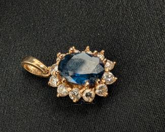 14k yellow gold sapphire and diamond pendant