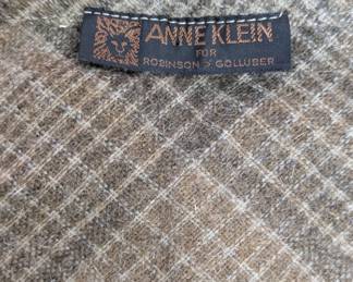 Closeup of Anne Klein for Robinson & Golluber brown plaid shawl/scarf