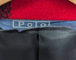 Closeup of Polo Ralph Lauren red and black plaid wool blazer