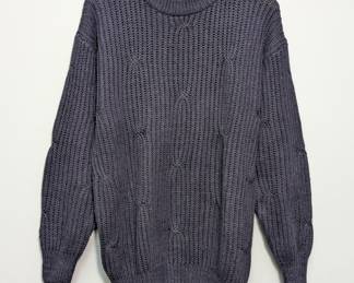 World Island vintage men's charcoal grey cotton blend cable knit crewneck pullover sweater size M