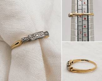 A vintage 14k yellow gold and platinum diamond accent ring, size 6-1/4