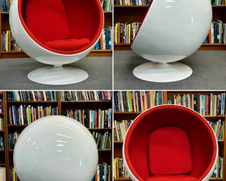 More views of the Eero Aarnio-style ball chair. Check out that classic 1960s design, a brilliant mid-century-modern example of futuristic and fun design that remains a pop icon classic.