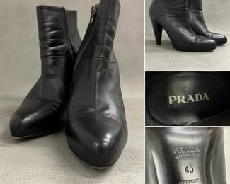 Pair of Prada Vero Cuoio black leather ankle boots, size 40, made in Italy 