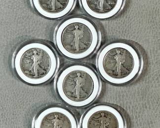 Eight (8) Walking Liberty Silver Half Dollars of mixed dates
