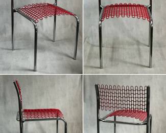 A set of 4 David Rowland "Sof-Tech" side chairs, designed 1979, tubular steel, PVC-coated steel. See example in the Brooklyn Museum.
