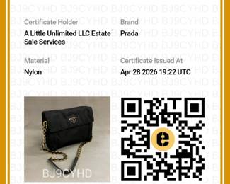 Entrupy Certificate of Authenticity for the vintage Prada Vintage Prada chain shoulder bag, black Tessuto nylon; with original dust bag and Prada certificate