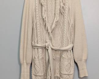 Jonathan Simkhai Anina stone fisherman knit fringe cardigan sweater size M