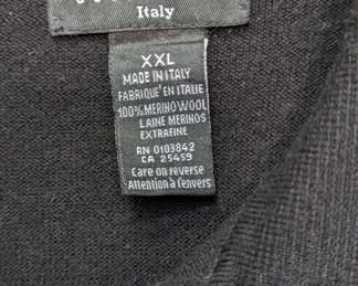 Closeup of Valda Italy 100% merino wool men's black polo neck pullover sweater size XXL