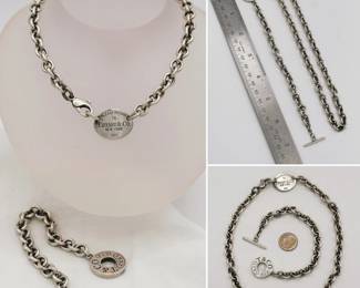 A Tiffany & Co. Return to Tiffany sterling silver oval tag choker necklace, and a sterling silver Tiffany & Co. 1837 Toggle Bracelet