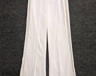 Women's wide leg white trousers with crystal stripe trim