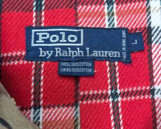 Closeup of the vintage Polo Ralph Lauren field jacket, tan, size L
