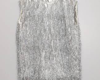 Dries Van Noten sleeveless silver lamé fringed top, size 38