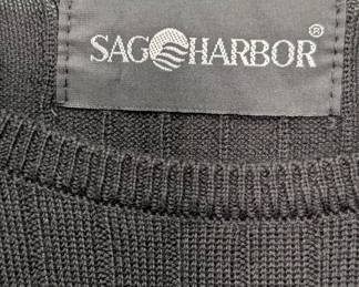 Closeup of Sag Harbor women's black ribbed crewneck sweater 