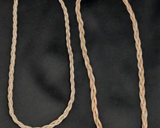 Two sterling silver braided herringbone chain necklaces