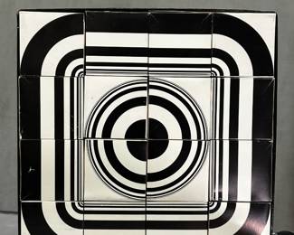 A circa 1967 set of David Doty DotyBlocks black and white paper cubes, Op Art sculpture Pop Art.