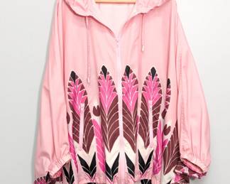 Valentino Garavani feather-print hooded pink rain jacket, made in Italy 