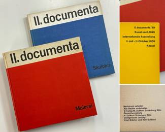 Two vintage exhibition catalogs (malerei and skulptur) for the II. documenta art exhibition held in Kassel, Germany, in 1959