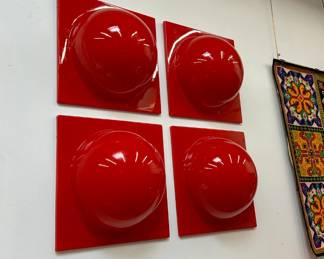 Verner Panton (Denmark, 1926-1998) a set of 4 red "Bubble panels", Lüber, Switzerland 1970's.