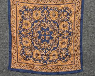 Navy blue and gold silk paisley pocket square