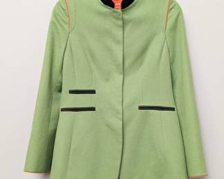 Algo women's green blazer with contrasting velvet trim and orange piping, structured collar