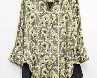 Loewe x William De Morgan silk shirt with yellow carnation flower print in yellow and green, made in Italy