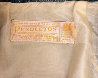 Tag inside the 70s Pendleton wool teal, ivory, and yellow plaid blazer, size 14