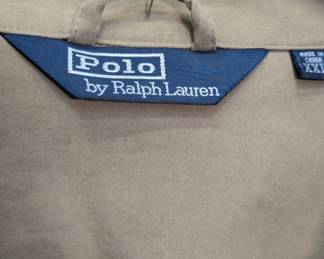 Closeup of  Polo Ralph Lauren khaki beige cotton trench coat or barn jacket, size XXL 