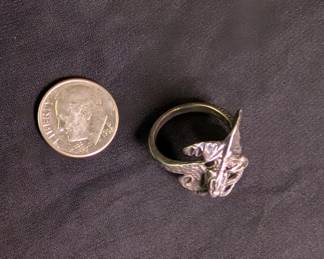 Another view of the sterling silver winged dragon ring, marked 925