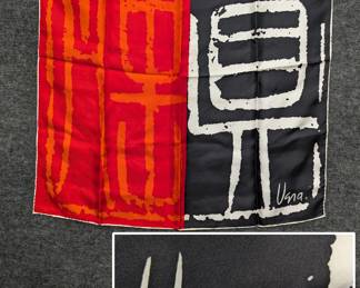 A Vera Neuman East Asian sumi-e (ink painting) design silk scarf