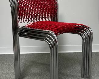 Another view of the set of 4 David Rowland "Sof-Tech" side chairs, designed 1979, tubular steel, PVC-coated steel. See example in the Brooklyn Museum.