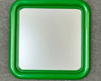 Vintage '70s retro space age green Crayonne Plastic for Habitat framed wall mirror, square with rounded corners.