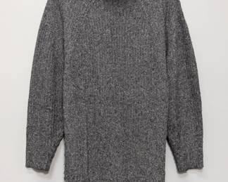Grey knit mock-neck tunic-length sweater