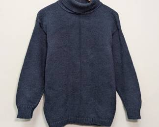 Navy blue turtleneck sweater, textured cotton knit, (often referred to as a fisherman's or submariner style sweater), size M, made in Hong Kong