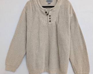 Eddie Bauer men's oatmeal color cotton blend long sleeve knitted pullover sweater size XL