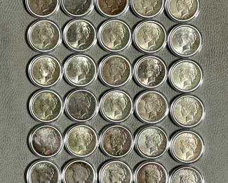Thirty eight (38) Silver Peace Dollars of mixed dates, sold as silver bullion
