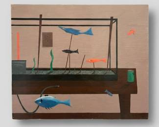 "Flopen Fish" signed painting by outsider artist Dennis Olejarczyk, acrylic on wood, dated '96, Muskegon, Michigan.