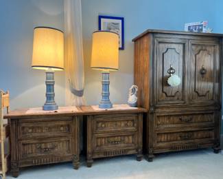 American of Martinsville Bedroom Suite: Premium matching set including two nightstands and a large armoire/highboy dresser