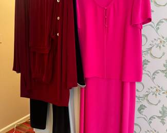Vibrant hot pink Talbots silk ensemble and a burgundy set