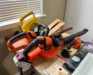 20V Lithium Black + Decker outdoor tools including a leaf blower and hedge trimmer
