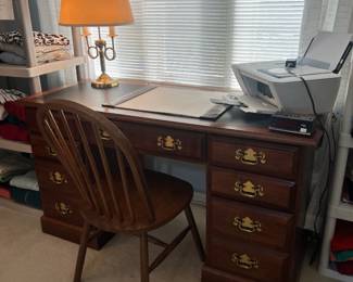 Wooden desk and HP printer