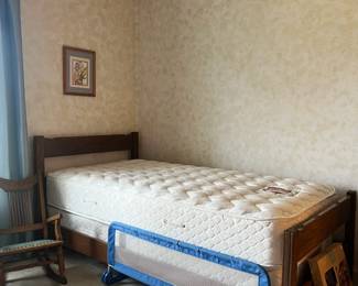 Classic solid wood twin bed frame with mattress and box spring (1 of 2 matching)