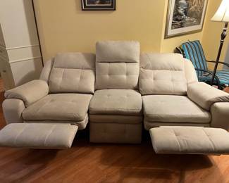 Beige Three-Seat Recliner Sofa