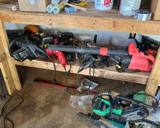 Misc yard tools and saw