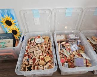 3 totes of Rubber stamps and some inks and other stamps