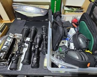Scopes, targets, ear defenders lots of targets and sh... supplies for Rifl...&gn