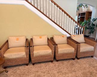 Butter leather and wicker chairs