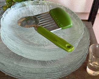Vintage Utensils, Glass Salad Plates