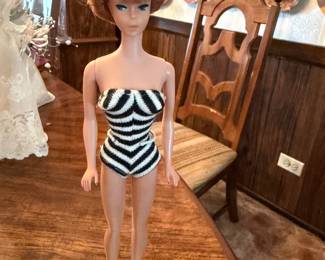 35th Anniversary Barbie Bubble Cut Re Production. Wearing Black White Swimsuit/ Comes with With Reproduction Box!