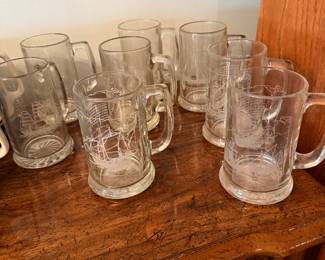 1990 Long John Silvers Etched Glass Mugs