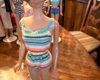 Vintage 1965 Midge Bendable Leg Doll, Wearing her Original Striped Knit Swimsuit